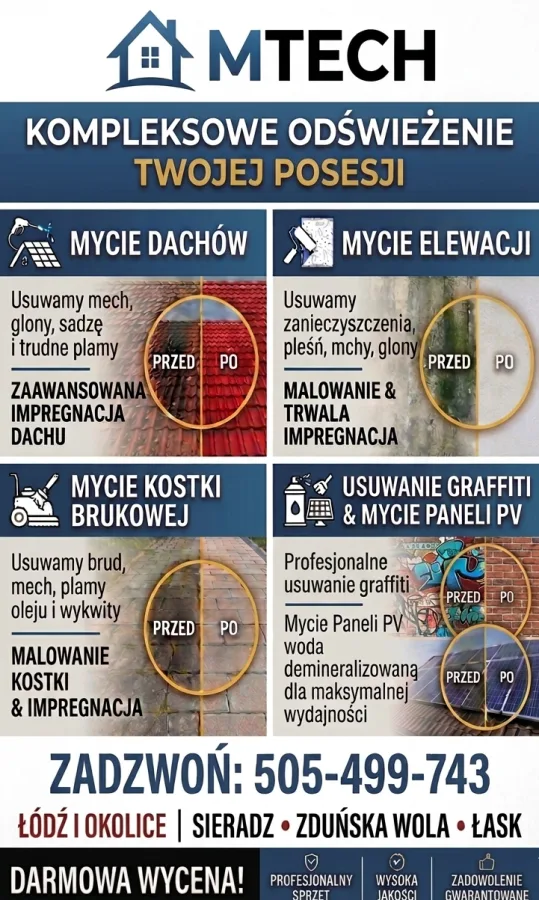 Zdjęcie: Mtech: Profesjonalne Mycie Dachów, Kostki i Elewacji – łódzk